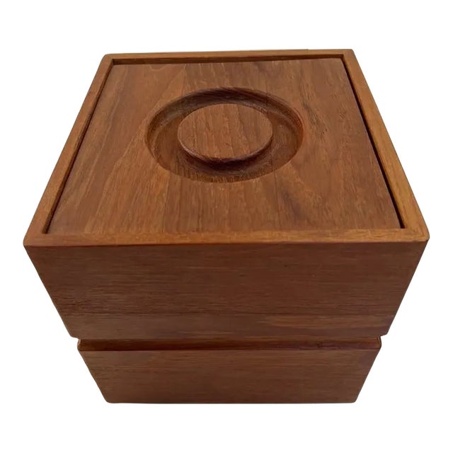 Mid Century Modern Selandia Designs Teak Square Ice Bucket With Plastic Liner For Sale