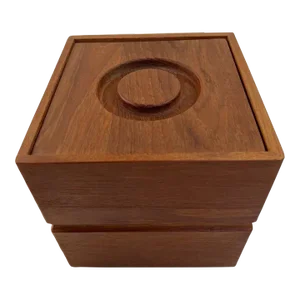 Mid Century Modern Selandia Designs Teak Square Ice Bucket With Plastic Liner