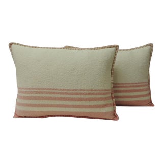 Vintage Pink & Natural Stripes English Wool Decorative Bolster Pillows - A Pair For Sale