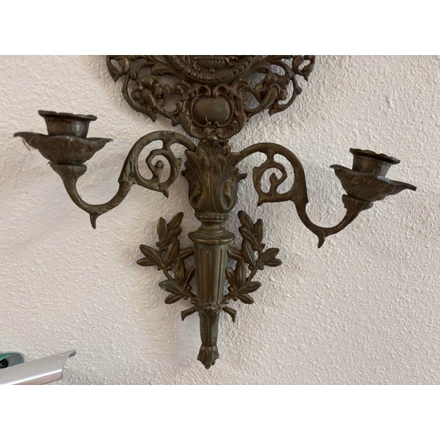 Baroque Vintage Mid Century Brass Baroque Angel Sconce For Sale - Image 3 of 7