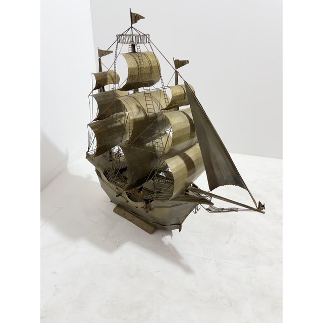 Tan Large Vintage Italian Sheet Metal Galleon, 1950 For Sale - Image 8 of 12