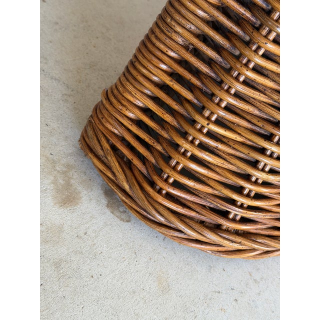 Vintage Refinished Rattan Braided Hourglass Console Table With Original Smoked Glass For Sale In Naples, FL - Image 6 of 12
