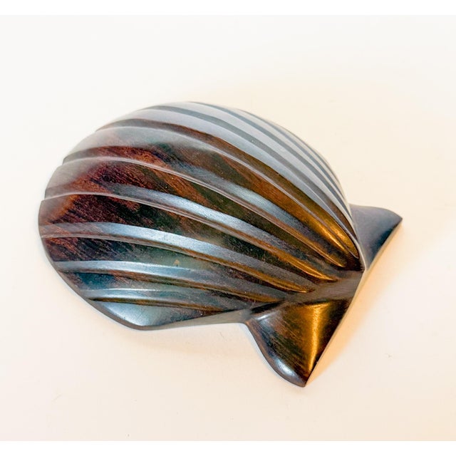Wood Vintage Large Carved Ironwood Clam Shell Sculpture Object For Sale - Image 7 of 8
