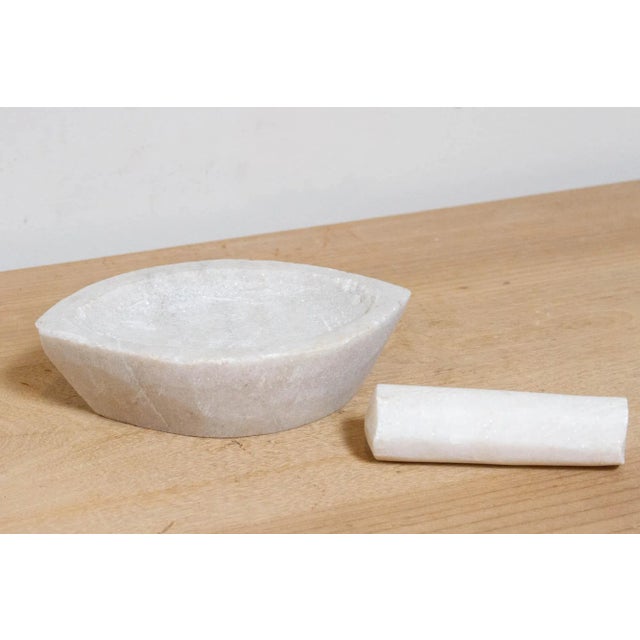 1990s Aged White Marble Mortar & Pestle Grinder For Sale - Image 5 of 6