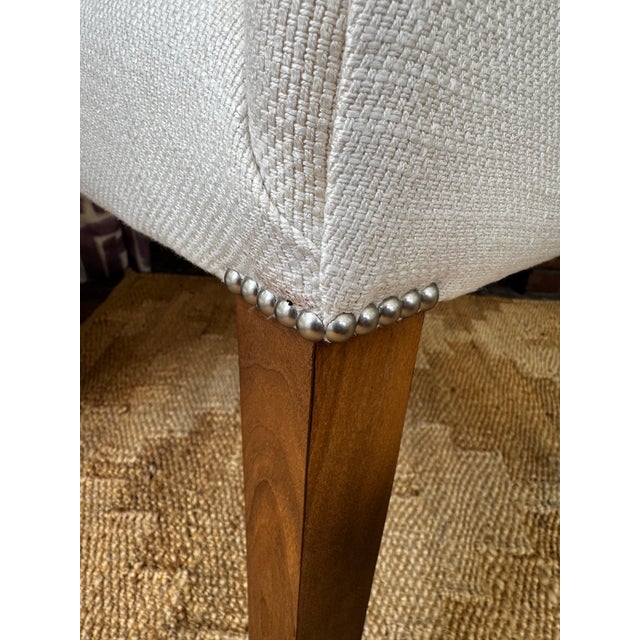 Pair of Bright Chair Maria Arm Chairs in Jane Churchill Darwin Cream With Natural Walnut Legs For Sale - Image 11 of 15