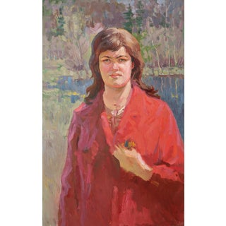 Soviet Woman Portrait, Original Oil Painting, Ukrainian Artist, 1970s 80-49 For Sale