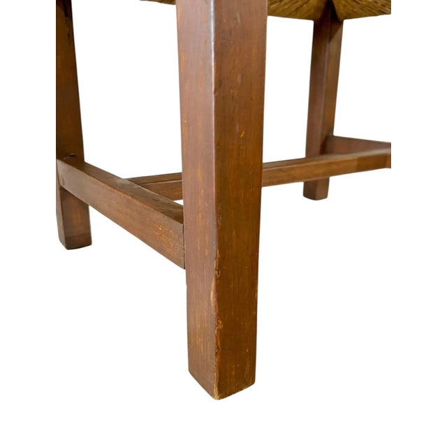 French Provincial Antique Arts and Crafts Oak and Rush Seat Footstool For Sale - Image 3 of 12