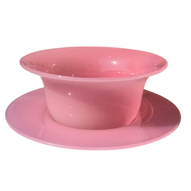Steuben Glass Steuben Pink Opaline or Rosaline Art Glass Finger Bowl & Underplate For Sale - Image 4 of 4