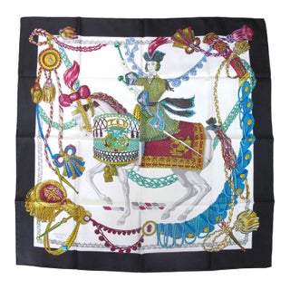 Hermes Paris Carre 90 Le Timbalier Black Border Silk Scarf NWT & Box For Sale