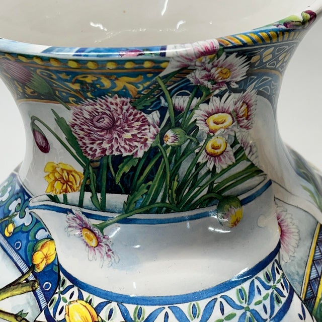 Large Italian Vase With a Print of Florals Staged on Blue and White China Pieces For Sale - Image 6 of 10