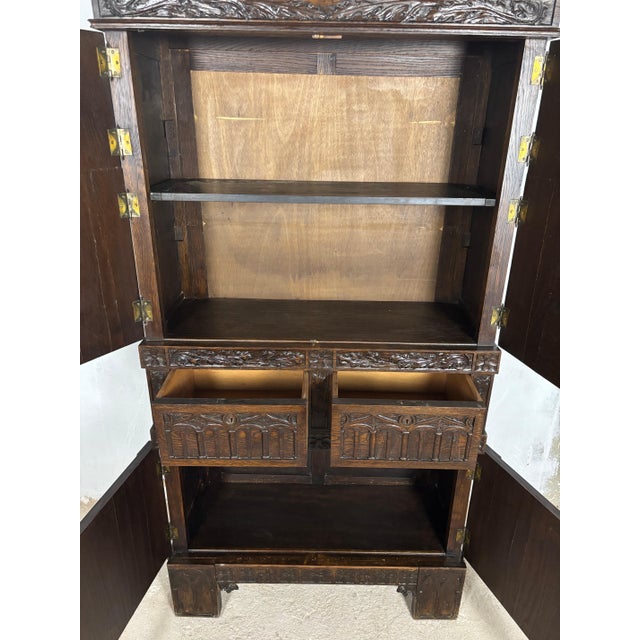 Monumental Gothic Revival Oak Cabinet, Early 20th Century For Sale - Image 6 of 15