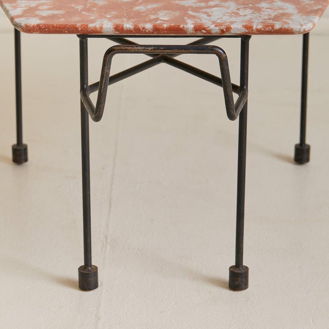 Pair of Italian Red Marble + Iron Asymmetrical Coffee Tables, 1950s For Sale - Image 9 of 11