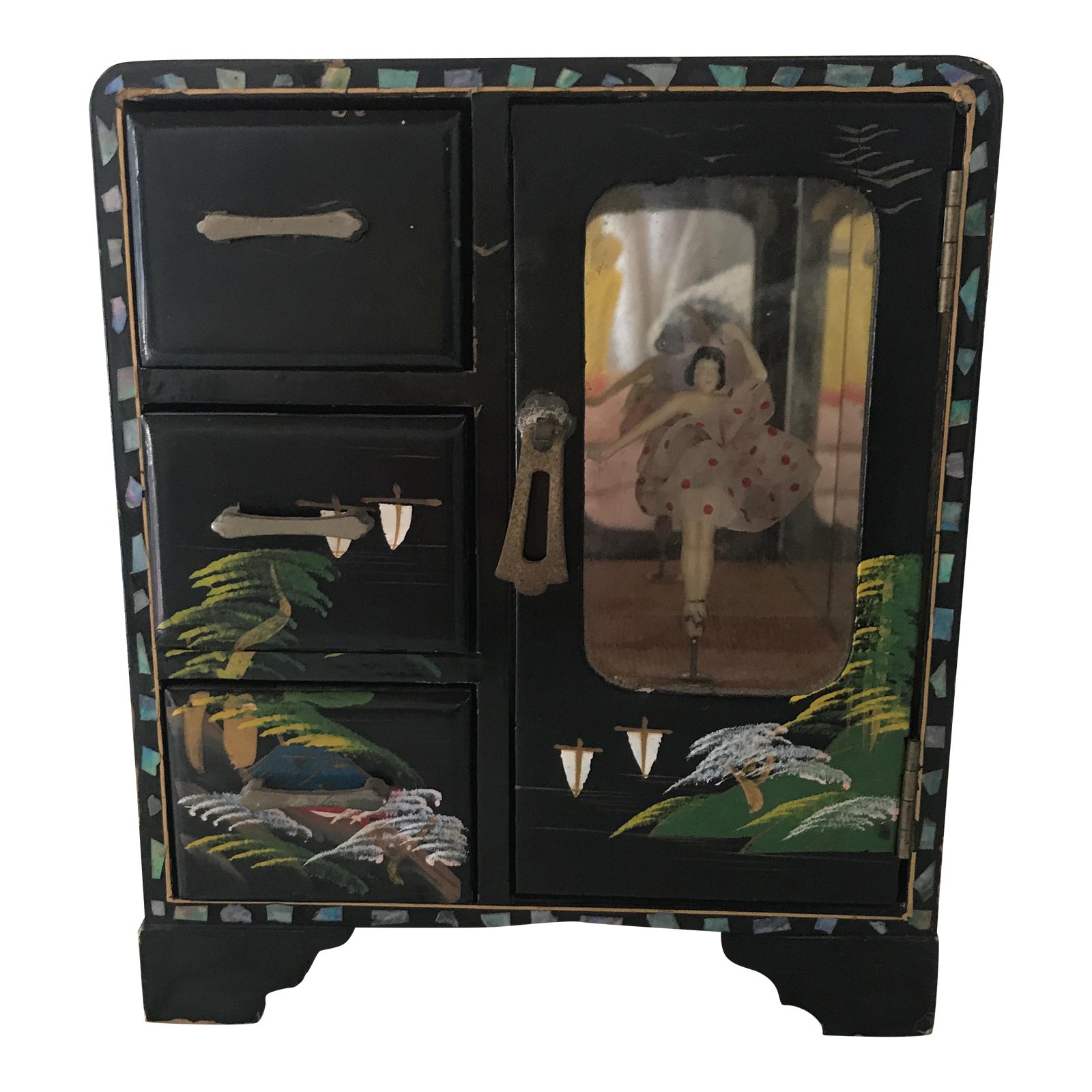 1940s Japanese Black Lacquer Ballerina Music Jewelry Box Chairish