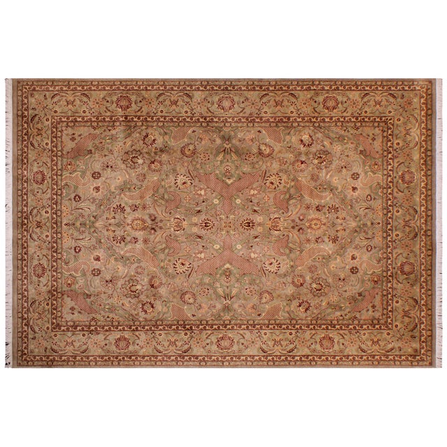 Green Elegant Floral 1990's Pak-Persian Taupe/Green Wool Rug - 9'1'' X 12'4'' For Sale - Image 8 of 9