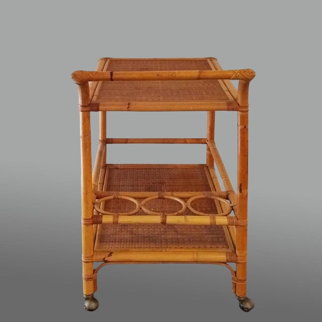 Vintage Bar Cart in Bamboo and Rattan, 1960s For Sale - Image 6 of 10