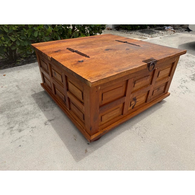 Late 20th Century Vintage 39” Square Mexican Rustic Pine Trunk Cocktail Table For Sale - Image 5 of 13