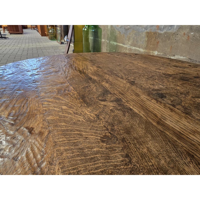 Large Mid-Century Round Oak Coffee Table, 1970s For Sale - Image 15 of 16