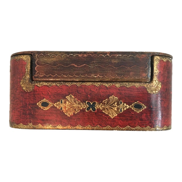 Antique Wooden Red and Gold Game Box For Sale