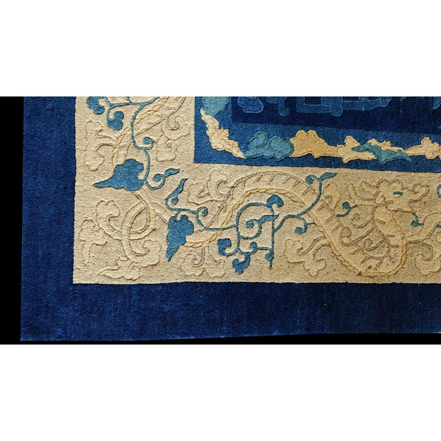 Blue 1900s Antique Light Blue Chinese Dragon Design Room Size Peking Area Rug For Sale - Image 8 of 12