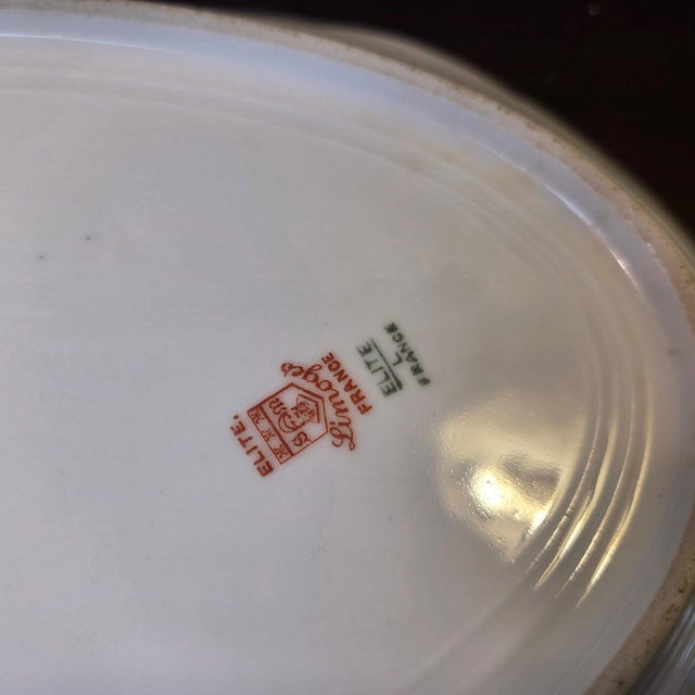 Limoges, France Antique Elite Works Limoges 11.5" Serving Platter - Gilded Scrolls & Celadon Dot Border For Sale - Image 4 of 10