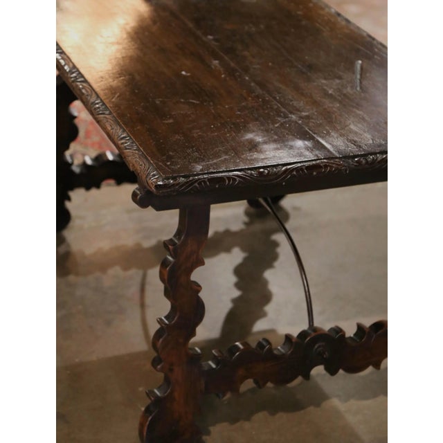 18th Century Spanish Baroque Carved Walnut Coffee Table With Iron Stretcher For Sale - Image 9 of 13