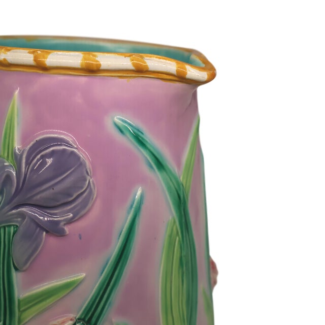 George Jones Majolica Iris & Water Lily Pitcher, English, Ca. 1875 For Sale - Image 9 of 12
