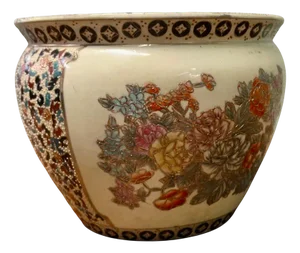 Vintage Satsuma Ceramic Decorated Fish Bowl, 1920