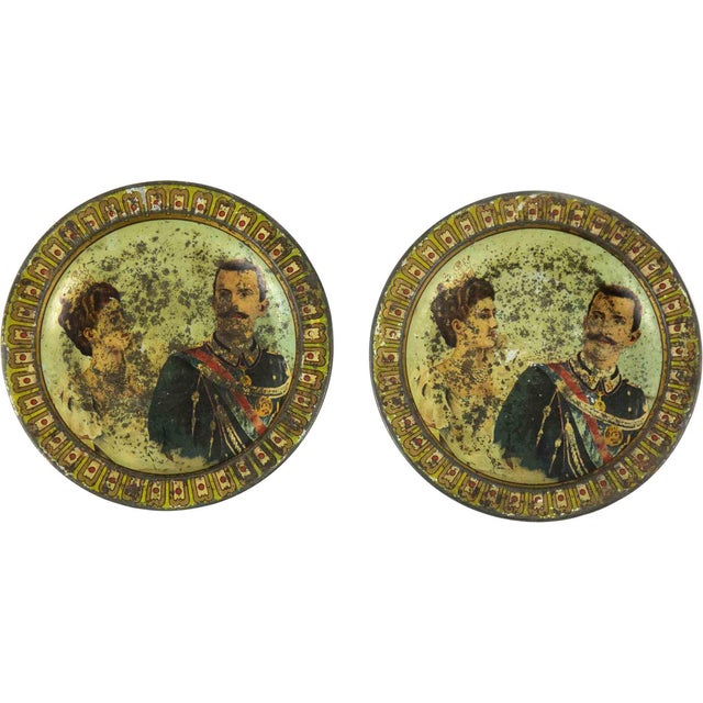 Painted Tin Coasters, Italy, Early 20th Century, Set of 2 For Sale