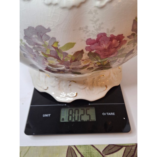 Antique Johnson Bros England Slop Jar Chamber Pot & Lid Victorian Floral Gold 12.5" For Sale - Image 15 of 15