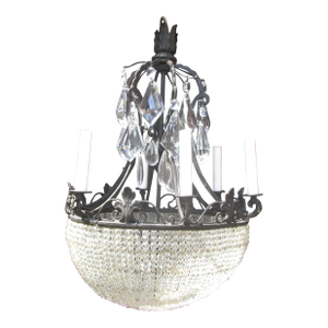 Vintage Chandelier Crystal Beaded Bowl Chandelier Circa 40s