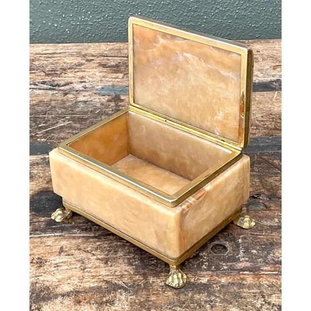 Goldenrod Vintage Onyx and Brass Footed Box For Sale - Image 8 of 12