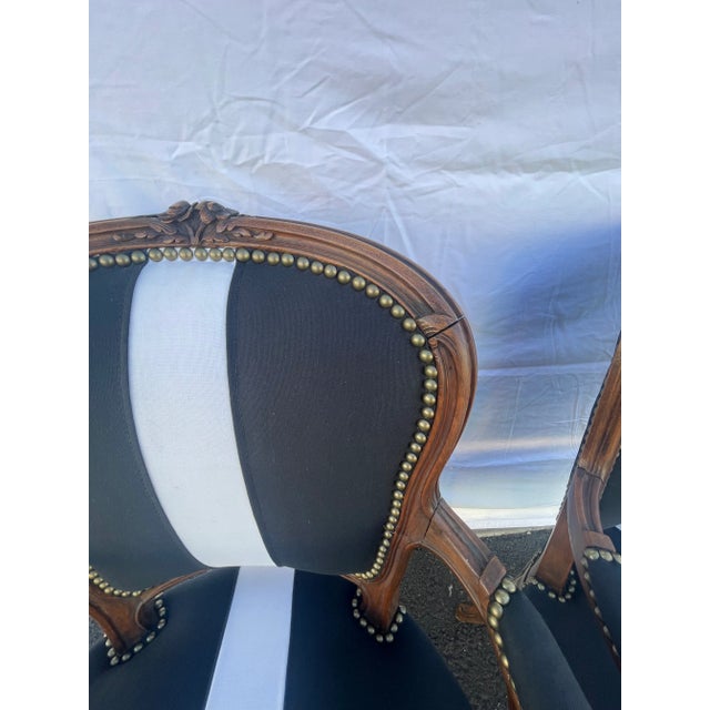 18th Century French Chairs in Black & White Stripe - Set of 2 For Sale In Los Angeles - Image 6 of 9