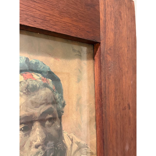 Late 19th Century Henry Mosler - Original Portrait Painting - “Man in Striped Headwrap” - Gouache on Paper c.1890-1910 For Sale - Image 5 of 12