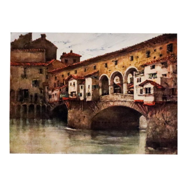 1905 Italian Original Print -Showing the East Side of the Ponte Vecchio - From Book Florence & Some Tuscan Cities (1905) For Sale