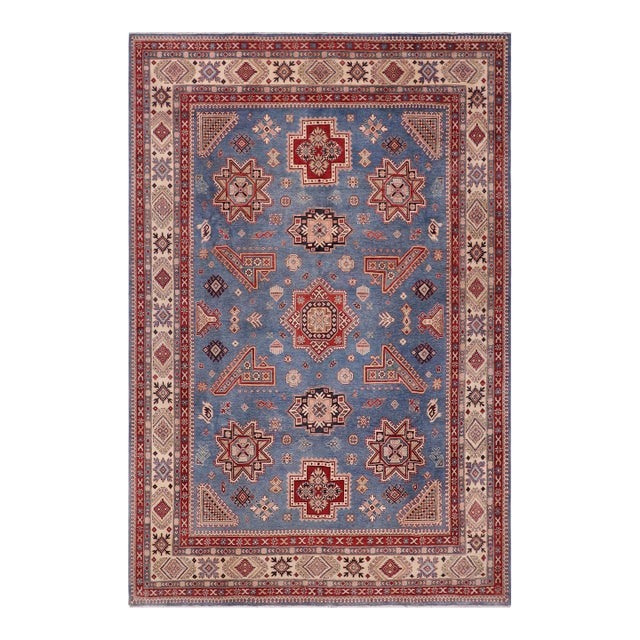 Rustic Kazak Light Blue/Beige Wool Rug - 10'2''x12'10'' For Sale