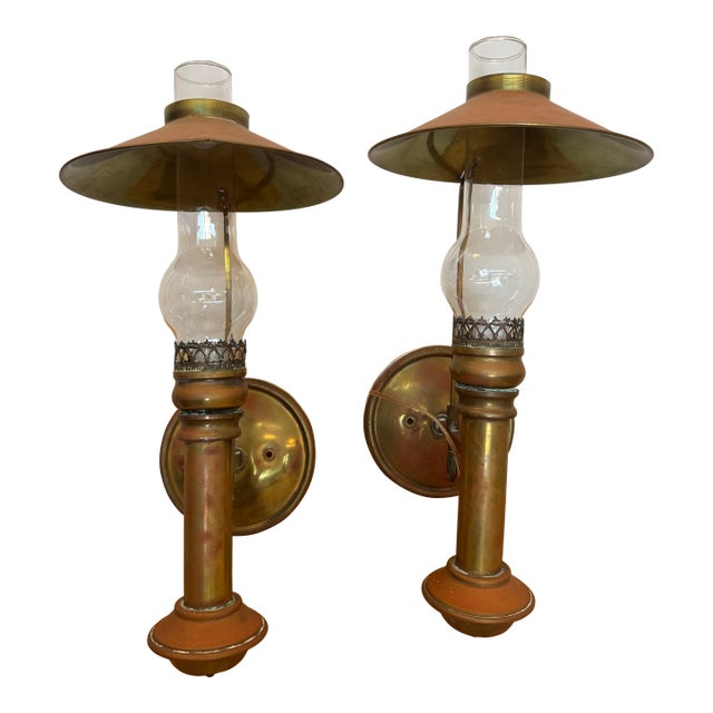 Antique Copper & Brass Electrified Sconces - a Pair For Sale