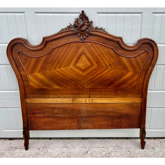 French Antique French Carved & Shaped Walnut Full Size Headboard For Sale - Image 3 of 14