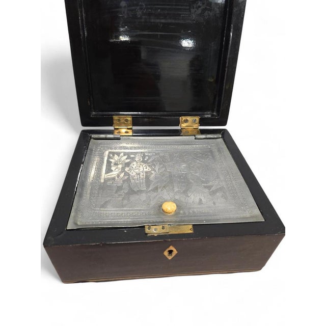 19th Century Chinese Lacquer Box with Engraved Metal Interior For Sale - Image 6 of 13