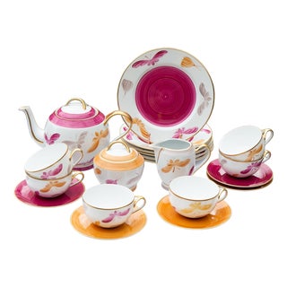 Hand-Painted Limoges Porcelain Tea Service by Marie Daage, 2000s, Set of 20 For Sale