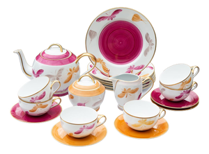 Hand-Painted Limoges Porcelain Tea Service by Marie Daage, 2000s, Set of 20