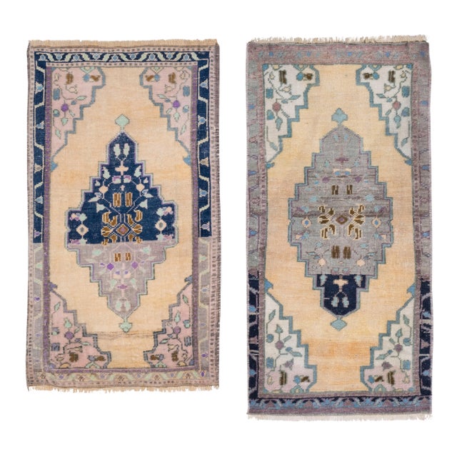 Front of Kitchen Sink Rug Hand Made Faded Mini Rug - a Pair 1'8" X 3'3" For Sale