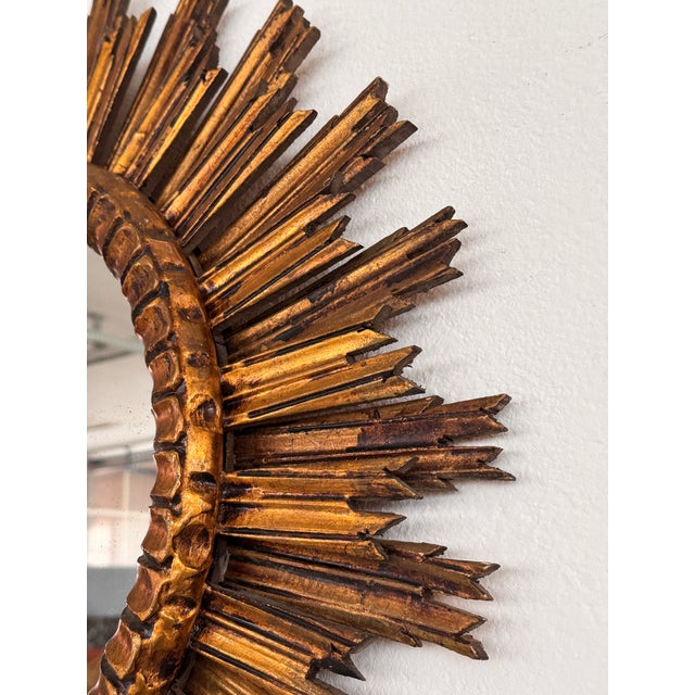 Mid-Century Baroque Italian Sunburst Giltwood Wall Mirror, 1940s For Sale - Image 12 of 18