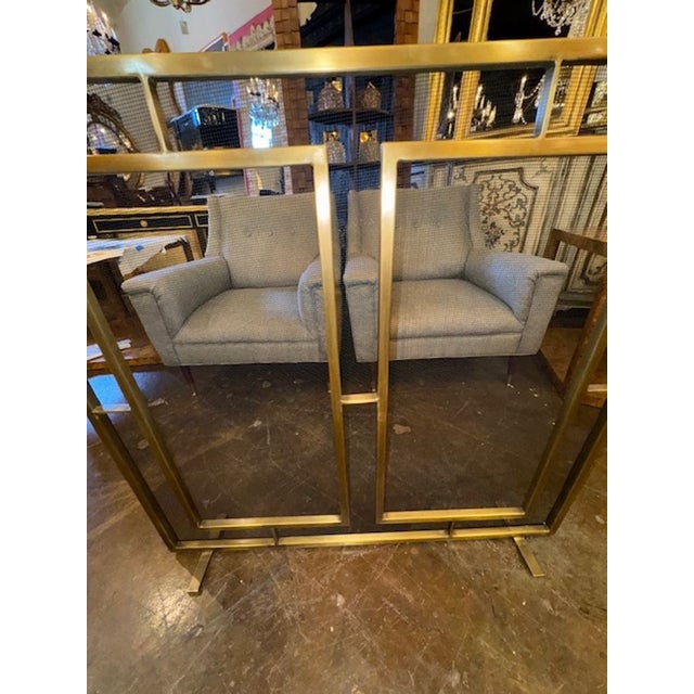 Modern Design Custom Made Brass Fire Screen For Sale - Image 4 of 5