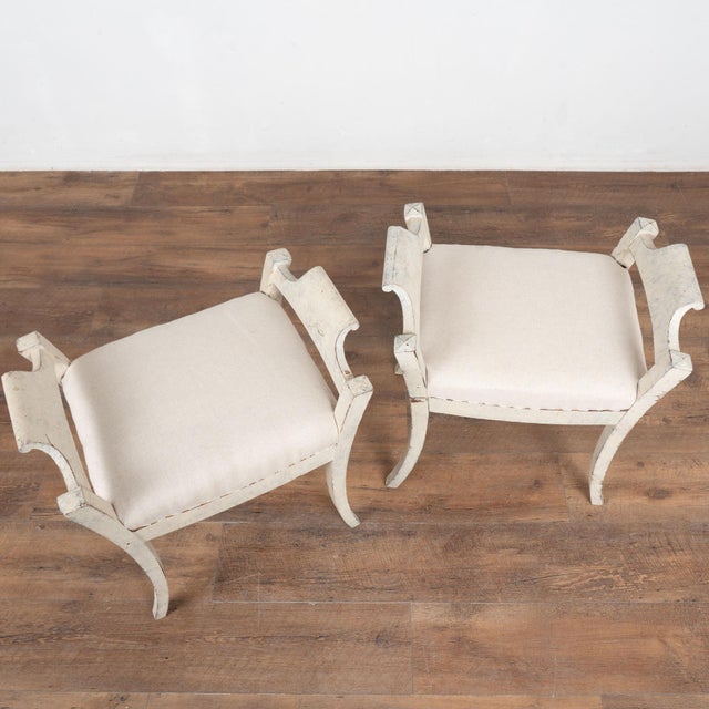 Gustavian (Swedish) Pair, Early 20th Century Swedish White Gustavian Tabouret Stools For Sale - Image 3 of 14