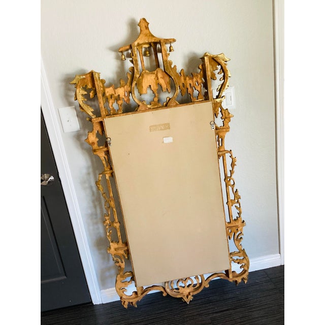 Vintage Italian Gold Gilt Pagoda Carved Wood Chinoiserie / Chinese Chippendale Wall Mirror For Sale - Image 17 of 17