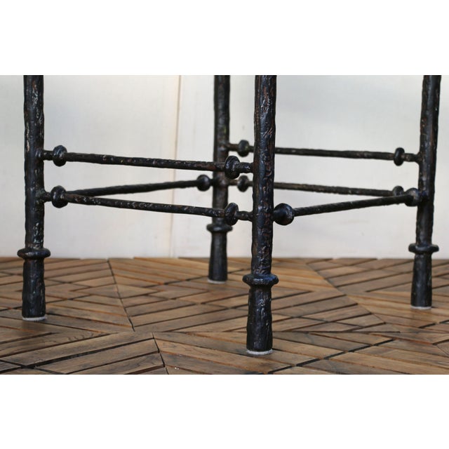 Mid 20th Century Pair of Giacometti Style Sculptural Metal and Glass Side Table For Sale - Image 15 of 18