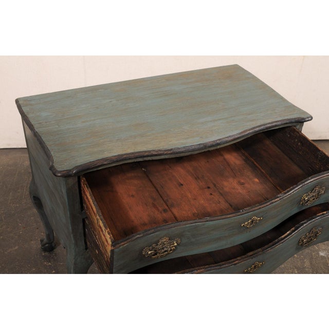 Verdigris 18th C. Portuguese Raised Chest, Dark Teal For Sale - Image 8 of 11