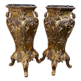 1990s Italian Baroque Gold Resin Pedestals - Pair of 2 Pc For Sale