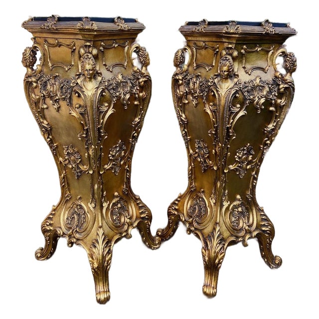 1990s Italian Baroque Gold Resin Pedestals - Pair of 2 Pc For Sale