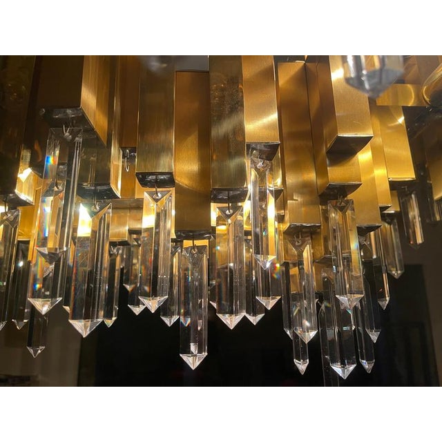 Crystal and Gilt Brass Chandelier attributed to BD Lumica, Spain, 1970s For Sale - Image 6 of 8